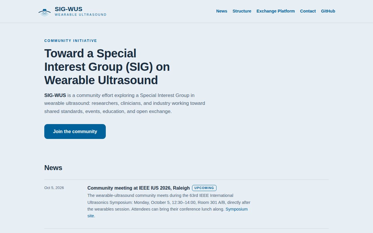 SIG-WUS &mdash; Wearable Ultrasound community website