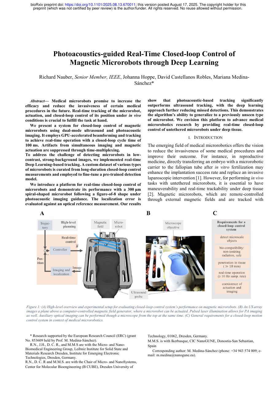 Photoacoustics-guided Real-Time Closed-loop Control of Magnetic Microrobots through Deep Learning &mdash; bioRxiv 2025